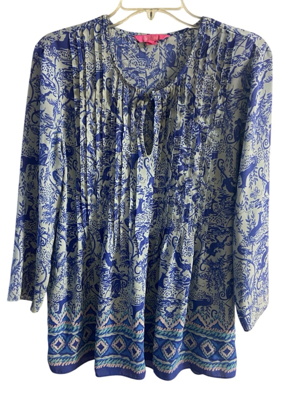 Lilly Pulitzer Marilina blouse top animal print 3/4 sleeves Large